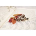 Handmade dangle earrings with Autumn leaves and Unique ancient style beads Copper leverback French back