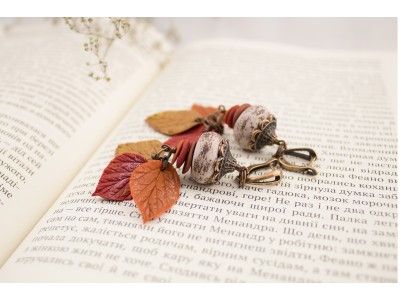 Ancient beads drop earrings Fall leaves red orange yellow Ancient beads drop earrings Fall leaves red orange yellow