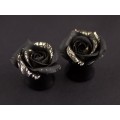 Black & gold rose plug earrings, Gothic 4g gauges
