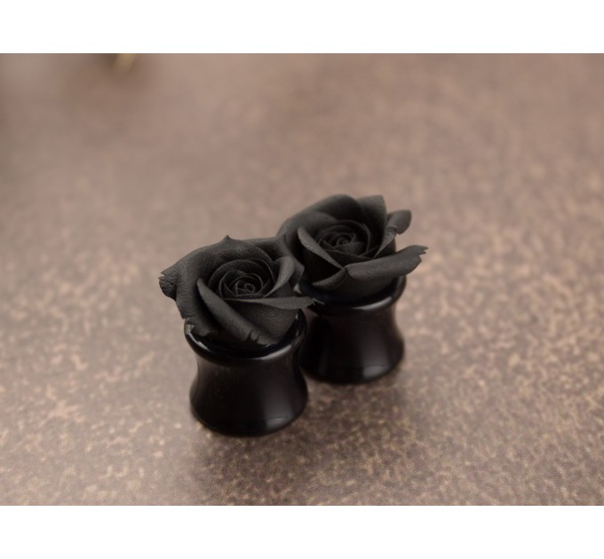 Black rose plugs and gauges - Gothic ear piercing