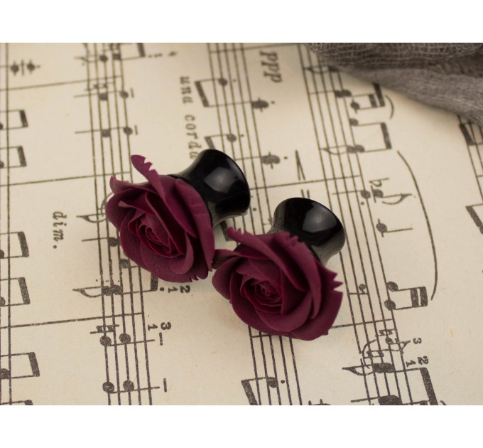 Burgundy ear plug piercing - floral 00g - 20mm gauges