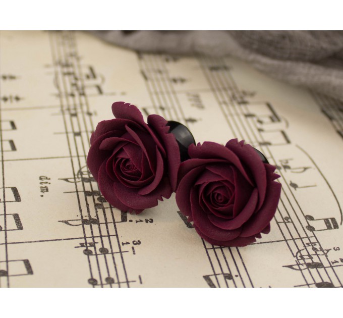 Burgundy ear plug piercing - floral 00g - 20mm gauges