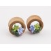 Cute wooden plugs with succulents, 00g - 20mm tunnels