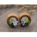 Cute wooden plugs with succulents, 00g - 20mm tunnels