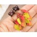 Colorful fall leaves Dangle gauge earrings for stretched ears Wooden tunnels Autumn Woodland Chain hangers Handmade