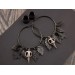 Gothic hoop earrings Dangle tunnel hangers for stretched ears Inverted cross Bird skull Black leaves Halloween