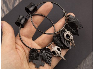 Hoop hangers earrings with black leaves Inverted crosses Bird skulls 6-25mm