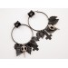 Gothic hoop earrings Dangle tunnel hangers for stretched ears Inverted cross Bird skull Black leaves Halloween