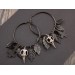 Gothic hoop earrings Dangle tunnel hangers for stretched ears Inverted cross Bird skull Black leaves Halloween