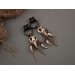 Gothic hoop hangers for tunnels Dangle earrings for stretched ears with Raven bird skull Copper chains Viking fangs and feathers Handmade