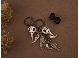 Raven skull hoop hangers for tunnels 2g - 25mm with copper chains