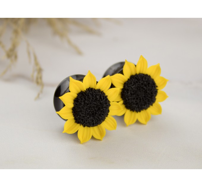 Yellow sunflower gauge - Handmade flesh tunnel ear plugs
