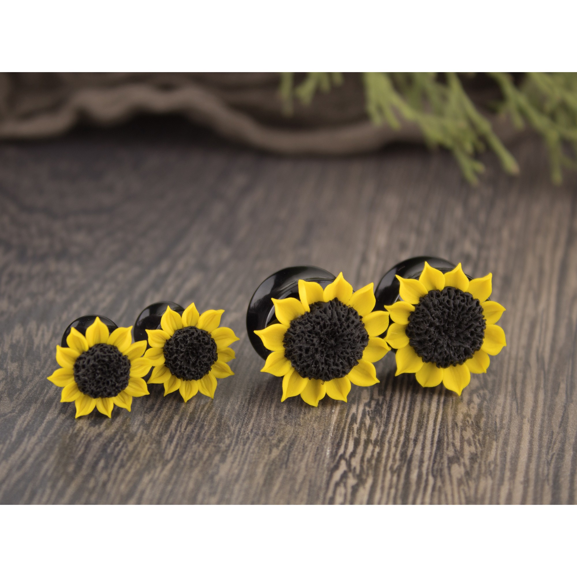 Sunflower gauge earrings for stretched ears custom sizes 8g 20mm