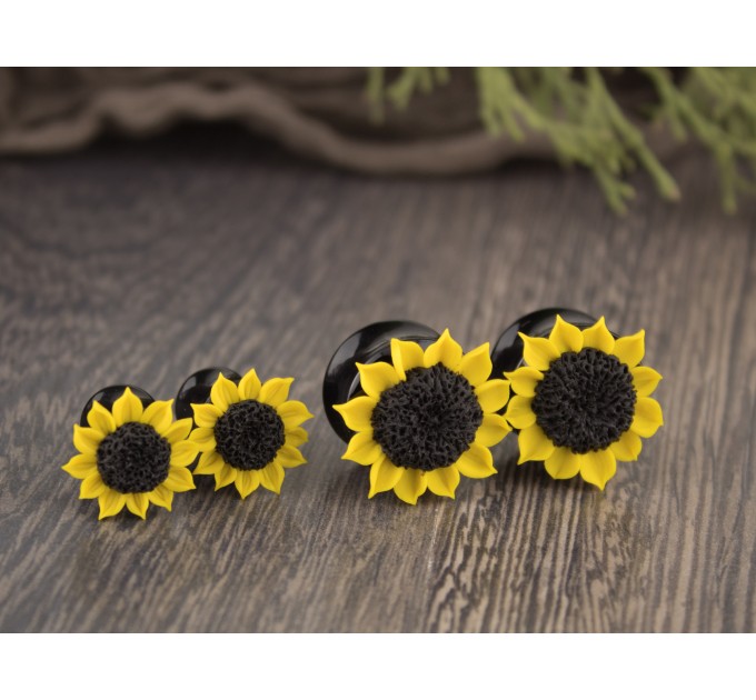 Yellow sunflower gauge - Handmade flesh tunnel ear plugs