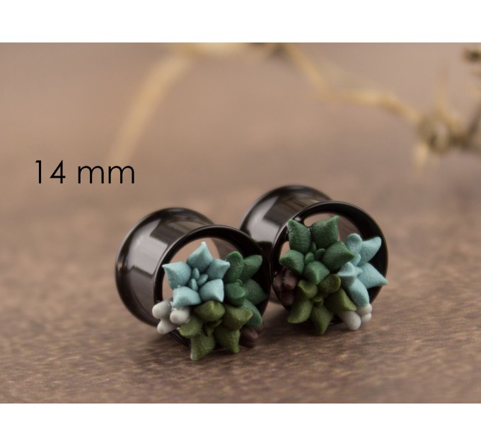 Handmade gauges plugs with succulents - cute flesh tunnels