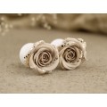 Beige silver rose plugs - flower gauge