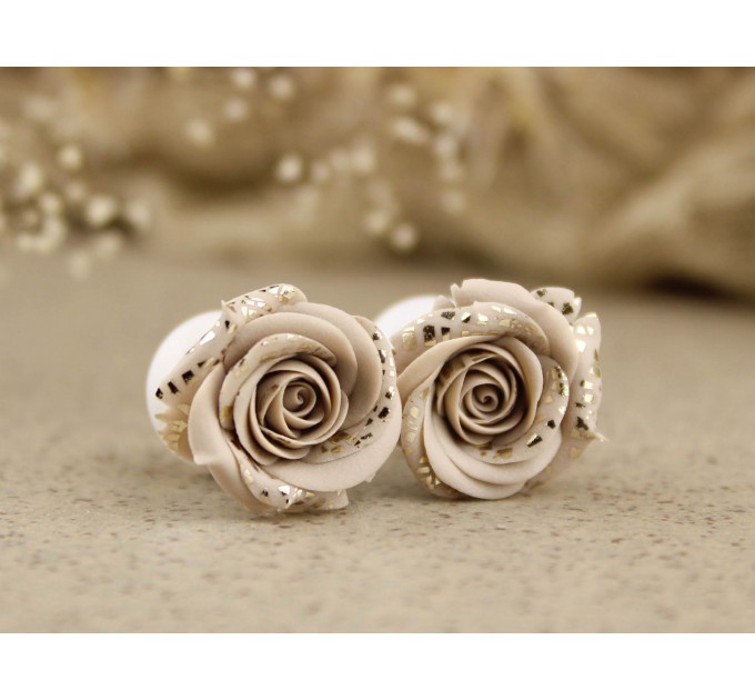 Beige silver rose plugs - flower gauge