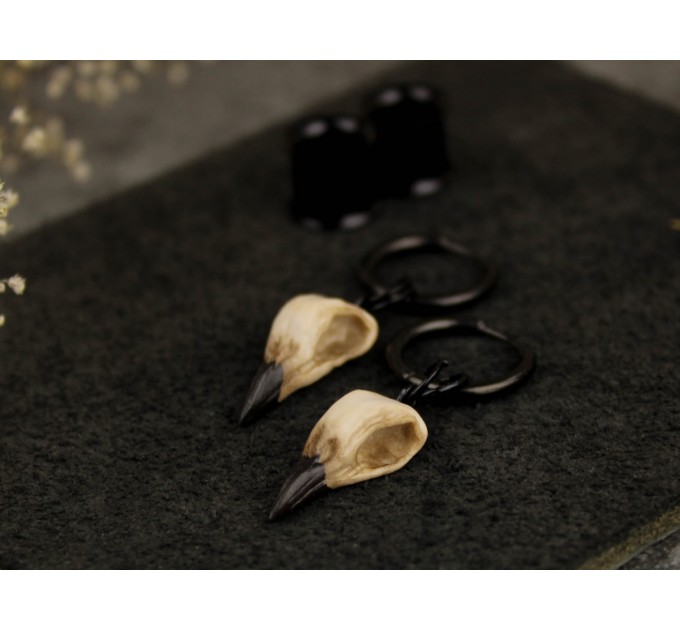 Goth gauge hangers - handcrafted  bird skull hoop earrings