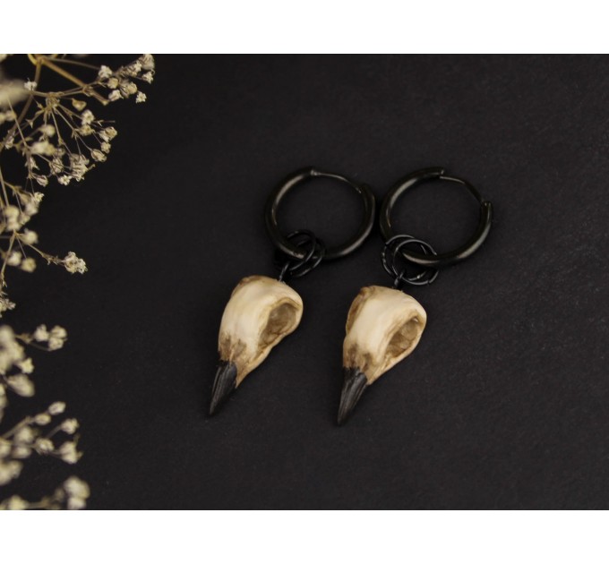Goth gauge hangers - handcrafted  bird skull hoop earrings