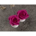 Magenta rose ear plugs - floral gauge earrings
