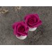 Magenta rose ear plugs - floral gauge earrings