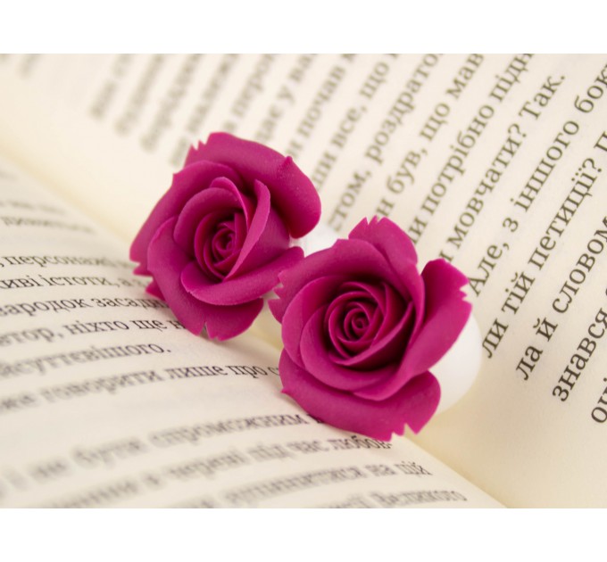 Magenta rose ear plugs - floral gauge earrings