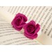 Magenta rose ear plugs - floral gauge earrings