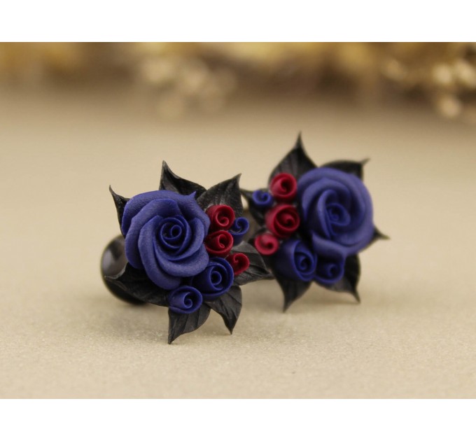 Navy blue rose custom plugs, ear tunnels 00g