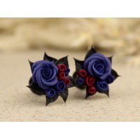 Navy blue burgundy tiny rose plugs 6-20 mm