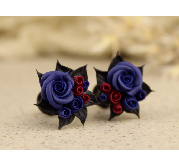 Navy blue rose custom plugs, ear tunnels 00g