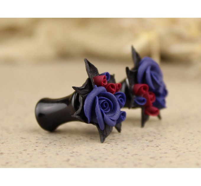 Navy blue rose custom plugs, ear tunnels 00g