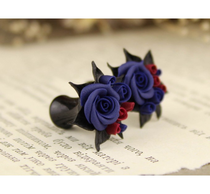 Navy blue rose custom plugs, ear tunnels 00g
