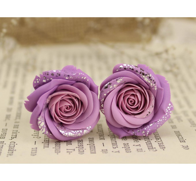 Pink purple bridal ear earrings - custom ear plugs 