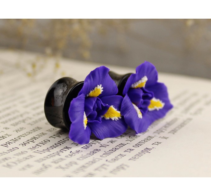 Handmade iris gauges - flower plugs piercing 
