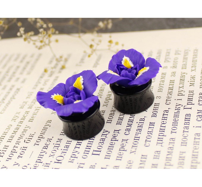 Handmade iris gauges - flower plugs piercing 