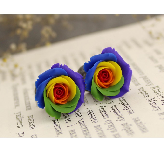 Rainbow rose ear plugs - cool LGBT jewelry