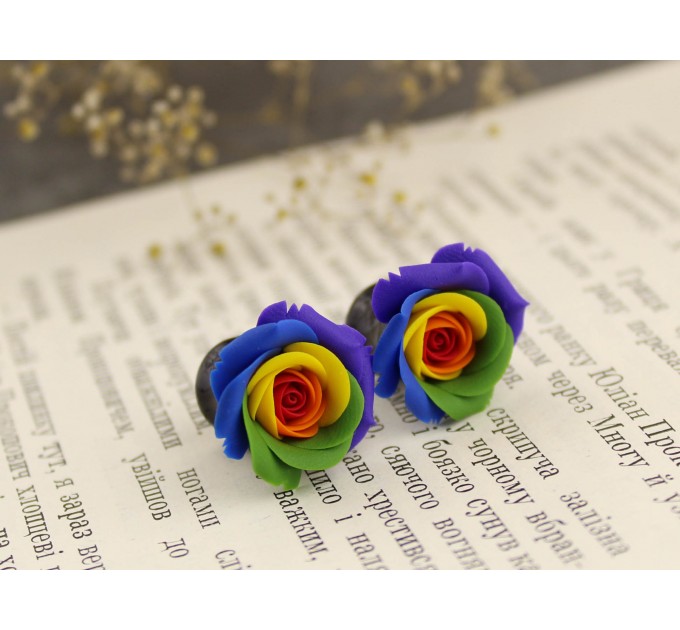 Rainbow rose ear plugs - cool LGBT jewelry