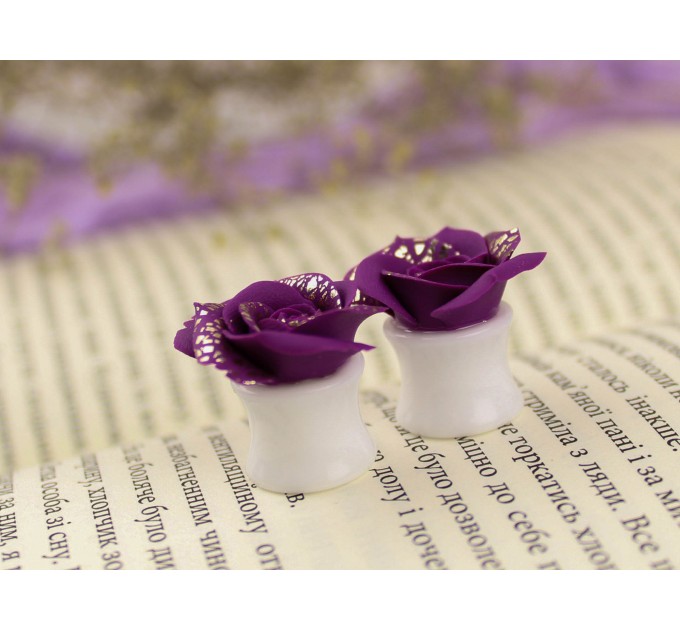 Violet gold rose Ear plugs earrings