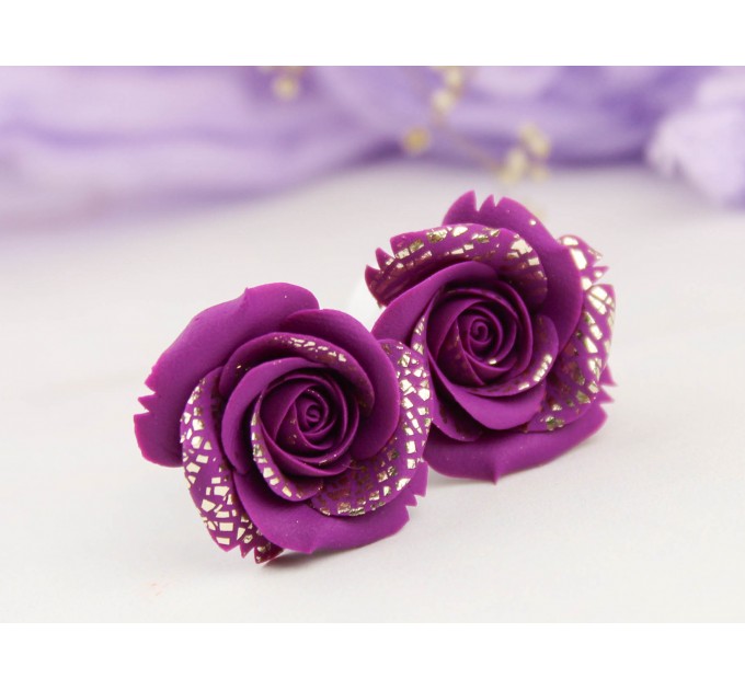 Violet gold rose Ear plugs earrings