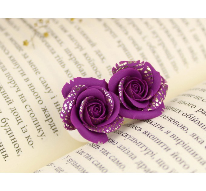 Violet gold rose Ear plugs earrings