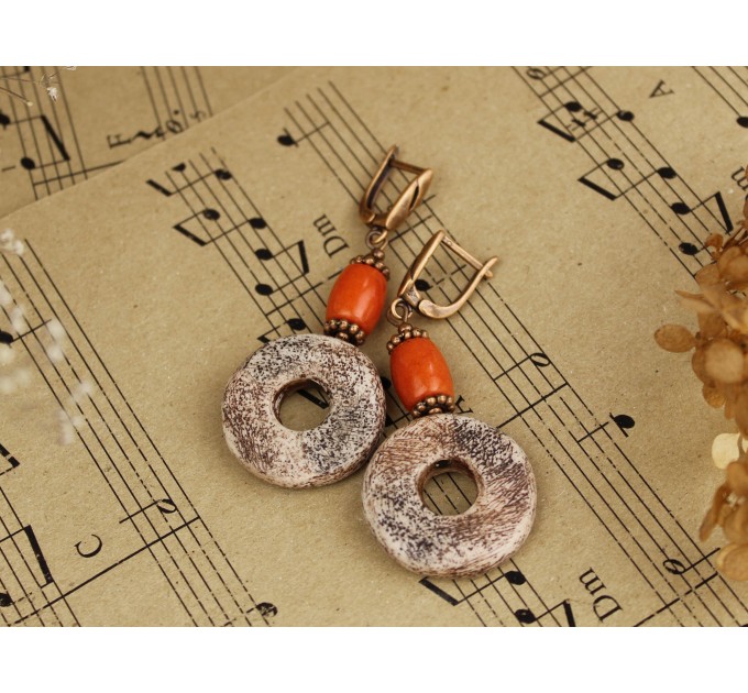 Handcrafted Ethnic earrings with dangle coral beads 