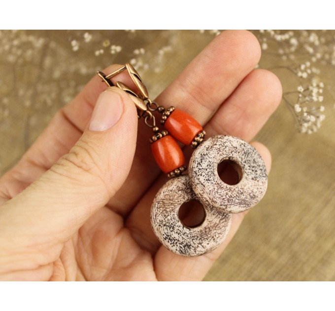 Handcrafted Ethnic earrings with dangle coral beads 