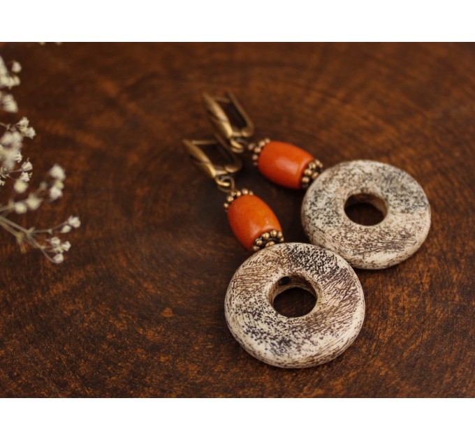 Handcrafted Ethnic earrings with dangle coral beads 