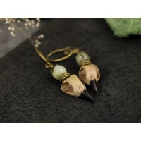 Bird skull earrings green beads