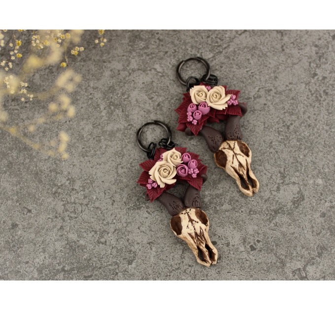 Hoop earrings with goat skull and flowers