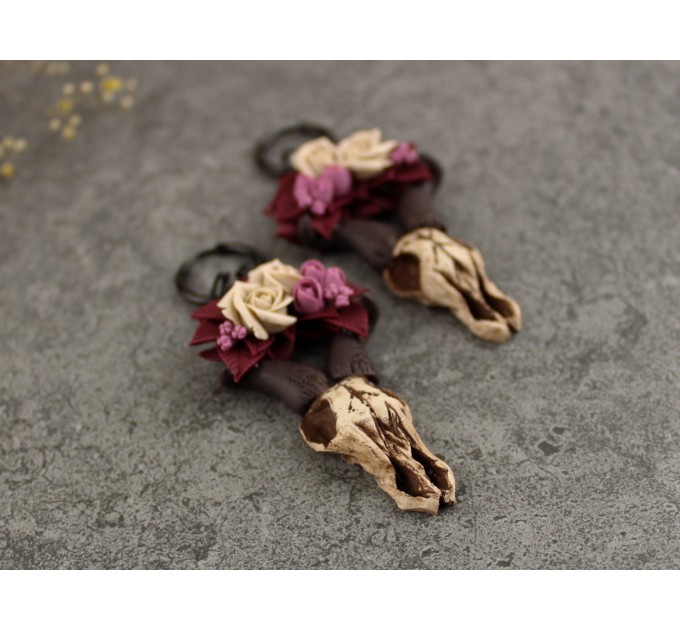 Hoop earrings with goat skull and flowers