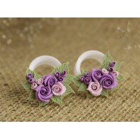Lavender sage green rose ear tunnels 00g – 25mm