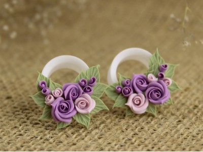 Lavender sage green rose ear tunnels 00g – 25mm
