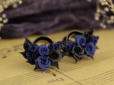 Navy blue black rose ear tunnels 00g – 25mm