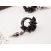 Tunnel earrings for stretched ears with roses and raven skulls